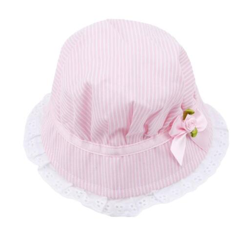 Cotton Flower Stripe Cap Summer Lace Baby Girls Flower Sun Visor Bucket Hat LC