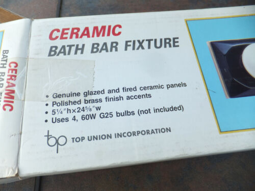 5.25 x 24.6 New Black Glazed Ceramic /& Polished Brass Bath Bar 4 Light Fixture