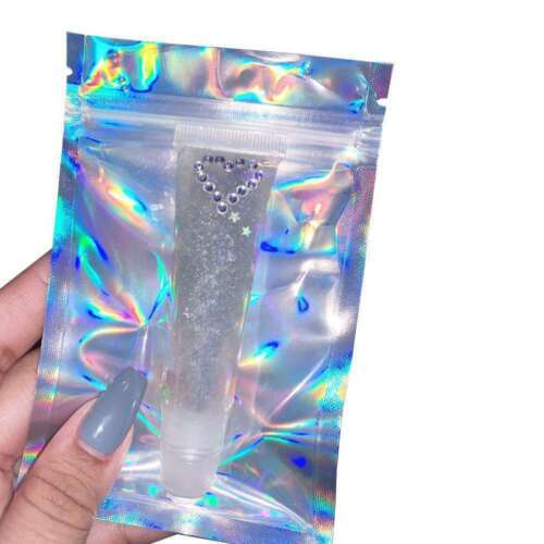 50//100Pcs Holographic Heat Rainbow Laser Glossy Foil Mylar Zipper Seal Bags UK