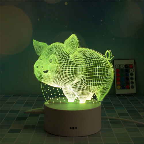3D Night Light LED Lamp 7 Color Changing USB Rechargable Remote Control Gift Toy 