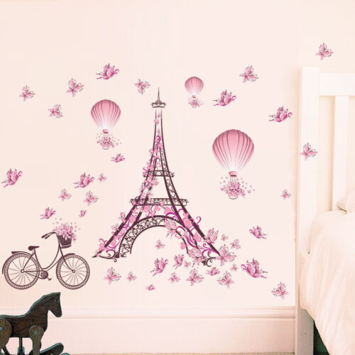 Roses Paris Love Couple Eiffel Tower PVC Wall Sticker Supplies Room Home Decor 