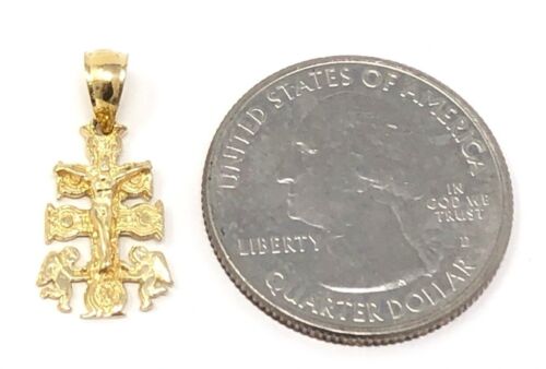 10k or Jaune Caravaca Croix avec anges crucifix pendentif 1 g