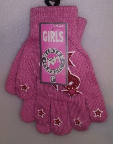 Details about  / WINTER CLASSIC 1 PAIR GIRLS KNIT GLOVES 1 SIZE PINK WITH GUITAR /& STARS  A-18