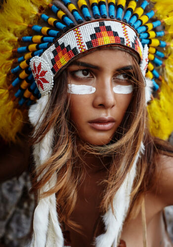 Native American Indian Headdress Girl Art Quality Canvas Print A3