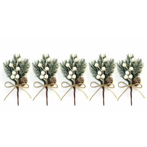 5/10Pc Fake Snow Frost Pine Branch Cone Berry Holly Xmas Tree Christmas Ornament 