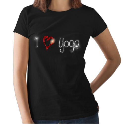 All Size I LOVE YOGA Ladies Crystal Shirts Rhinestone Fitness Gym Design 