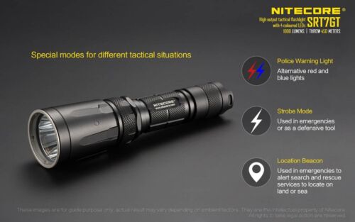 Nitecore SRT7GT 1000 Lumen Long Throw Red//Blue//Green//UV LED Tactical Flashlight