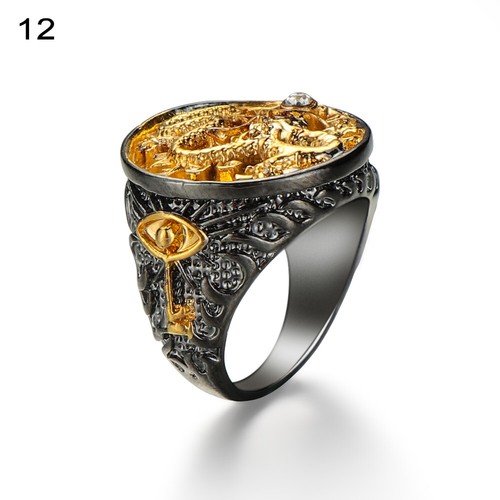 Geschenk Party Men/'s Ring Chinesischer Drache geschnitzt 18K Goldplatte Schwarz