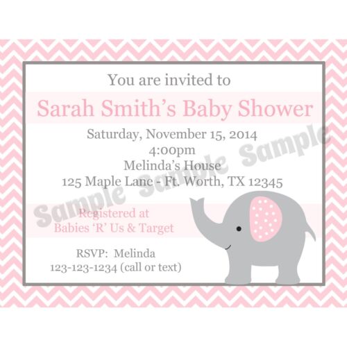 20 Personalized Baby Shower Invitations Elephant CHOICE Pink Blue or Yellow 
