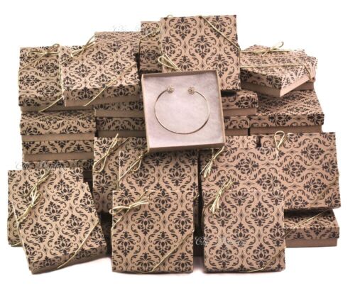 Kraft Damask Cotton Filled Jewelry Boxes Gift Boxes Bracelet Boxes 100 Box Bows 