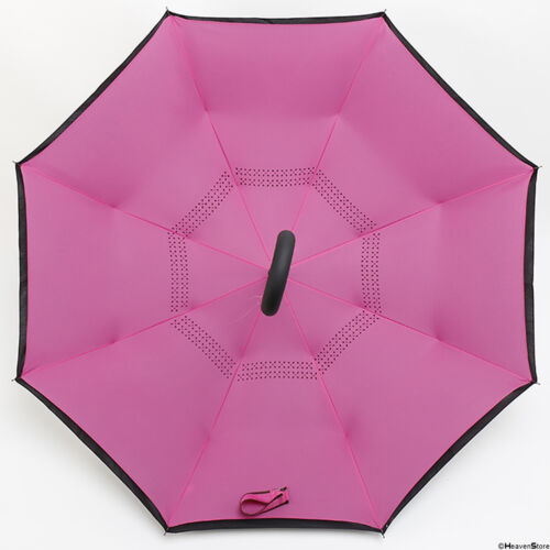 Reverse Umbrella Windproof C-Handle Double Layer Pocket Inverted Upside Folding 