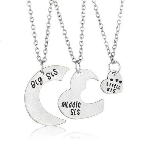 Love Heart Letter Pendant Necklace Best Friend Big Lil Sister Jewelry Gift Xmas
