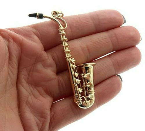 Details about  &nbsp;Men&#039;s Solid Metal Saxophone Pendant 14K Yellow Gold Plated 925 Sterling Silver