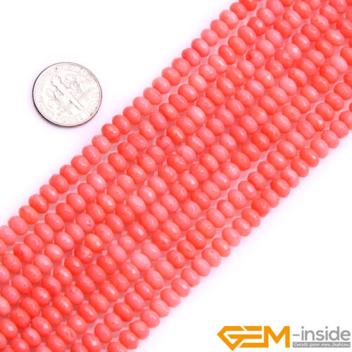 Rondell Red & Pink Coral Loose Stone Beads For Jewelry Making 15"Strand  4x6 mm 