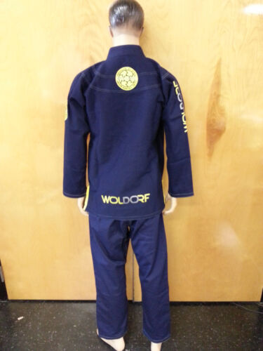 Woldorf USA BJJ uniform Pearl Weave Gi competition navy blue with yellow