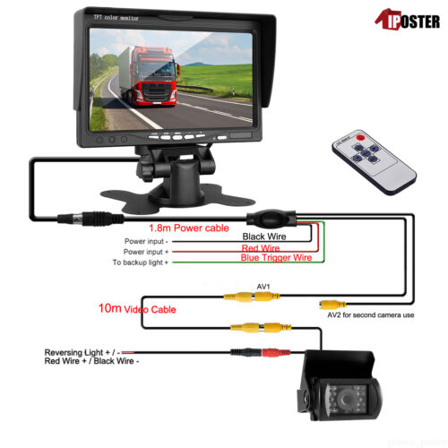 18 IR LED Reversing CCD Camera Waterproof 7" TFT LCD Monitor Car Rear View Kit 