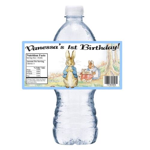 20 PETER RABBIT PERSONALIZED BIRTHDAY PARTY FAVORS WATER BOTTLE LABELS WRAPPERS 