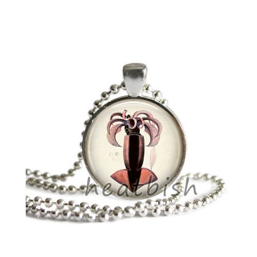Vintage OCTOPUS and SQUID Illustrations 1/" Inch Round Glass Pendant Accessory