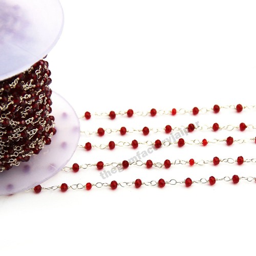 3,5,10 Feet Red Hydro Stone Silver Plated Rosary Beaded Chain Jewelry Making