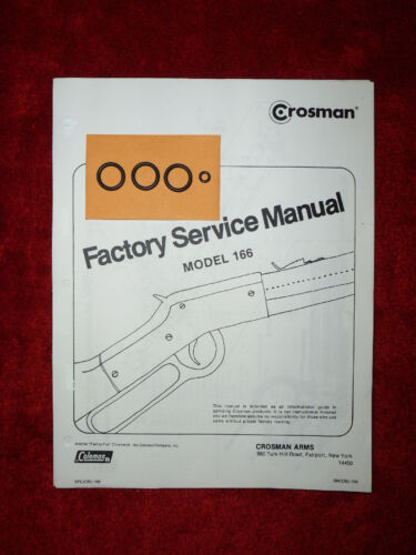 Factory Service Manual Crosman Hahn Model 166 CO2 Rifle O-Ring Seal Kit Guide