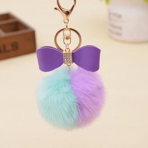Kaninchenfell Ball Pom Pom Schleifenknopf Auto Schlüsselanhänger Eg /_ Kunst