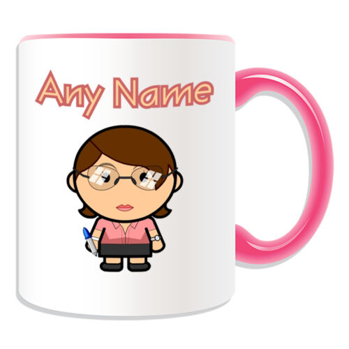 Personalised Gift Teacher Female Mug Money Box Cup Brown Hair Glasses Office Tea 