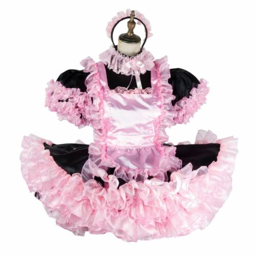 lockable sissy boy maid satin mini dress cross dressers Tailor-made 