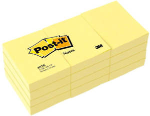 Adhesive 15/" x 2/" 12 Pads Post-it Mini Super Sticky Notes Canary Yellow