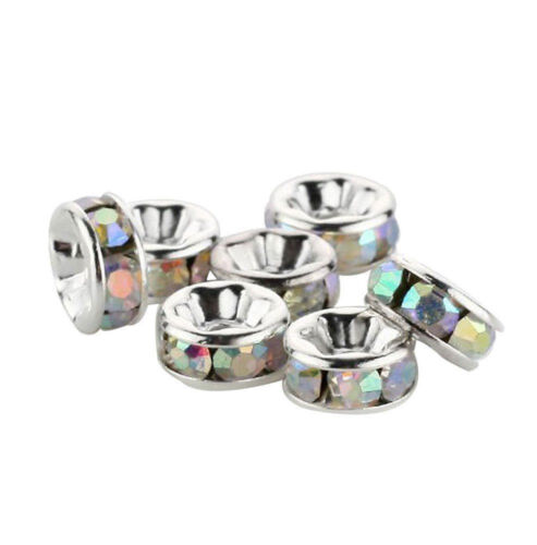 6 mm 100Pcs Washer plaqué argent métal avec cristal Spacer Loose Beads Jewelry 
