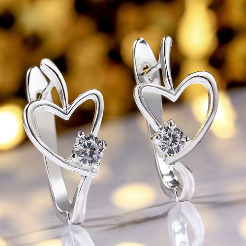 Livraison gratuite 925 Argent Sterling Zircon bizarre Coeur Boucles d/'oreilles Créoles EB603