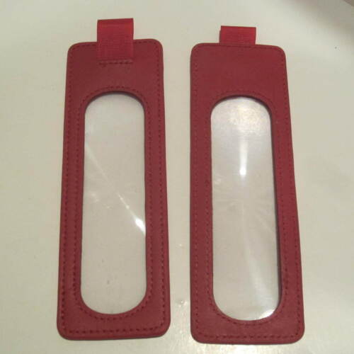 Set of 2 Red Genuine Leather Bookmark Magnifiers-3X 6 1//4/" x 2/"-Red ribbon tab