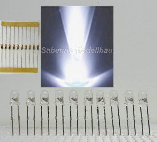 DEL Blanc 5 mm clair résistance 9 V 12 V 14 V 16 V 24 V article neuf c2734
