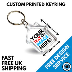 Custom Mini House Keyring • Bespoke Personalised Logo • Photo Image Keyrings 