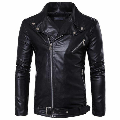 Men/'s Fashion Slim Fit Biker Motorcycle Top PU Leather Jacket Coat Black Fashion