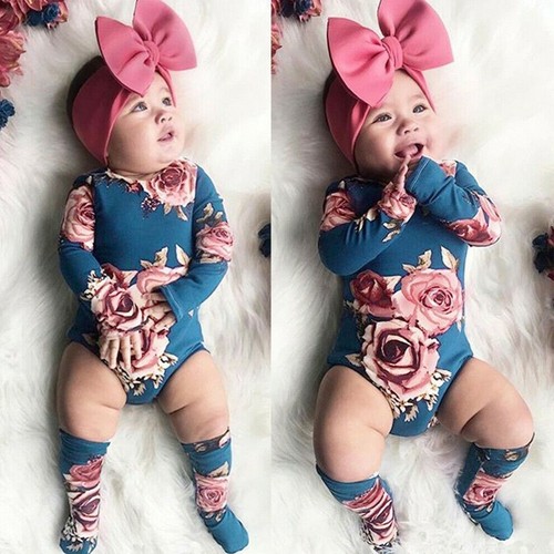 Toddler Baby Girl Flower Print Romper Jumpsuit+Leg Warmer Outfit 2Pc Set Clothes