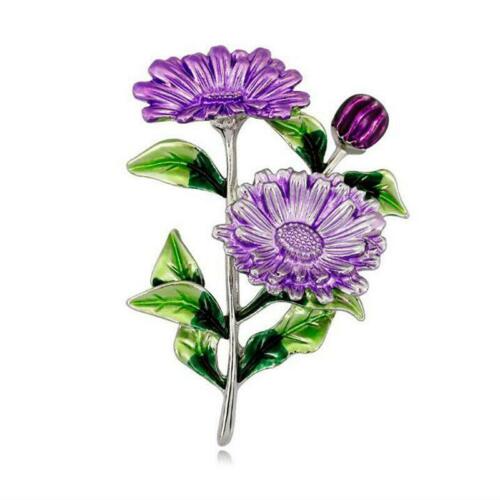 Beautiful Enamel Purple Chrysanthemum Flower Brooch Shawl Pin Coat Decor SU