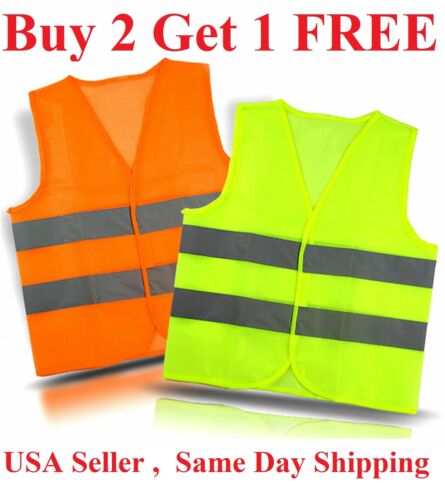 Neon class 2 Safety Vest w// High Visibility Reflective Stripes Orange /& Yellow*