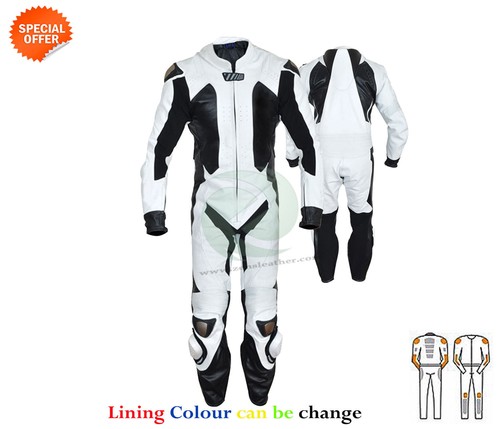Black and white one piece leather suit with speed hump motogp racing bike suit
