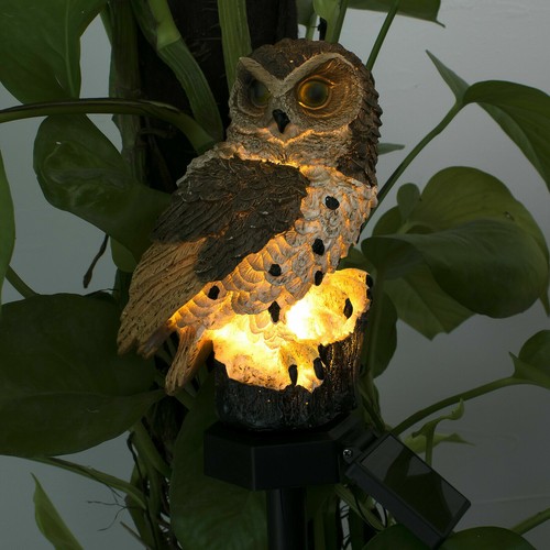 Solar Eule LED Solarleuchte Eulen Gartenbeleuchtung Solarlampe Solarlicht Braun