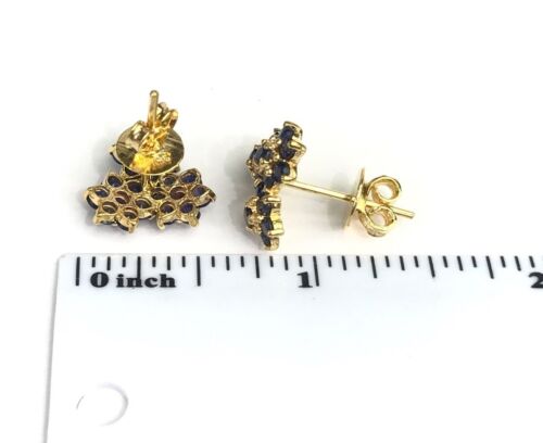 14k solide or jaune trois fleurs boucles d/'oreille naturel saphir 3.5TCW