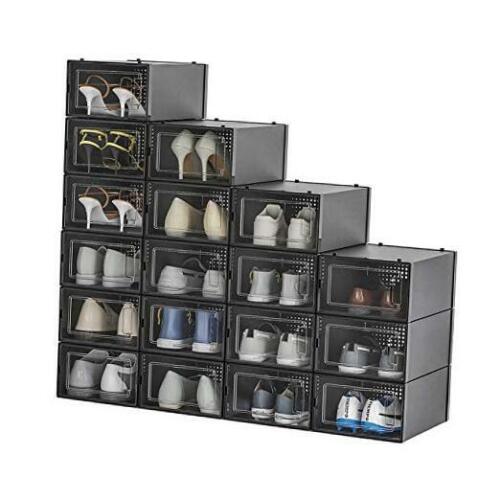 Foldable Plastic Shoe 18pcs black 18 Pack Stackable Shoe Storage Boxes