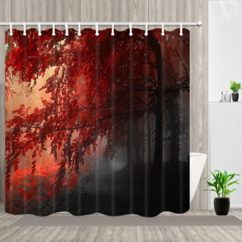Nature Shower Curtain,Red Forest Decor for Bathroom Waterproof Bath Curtains