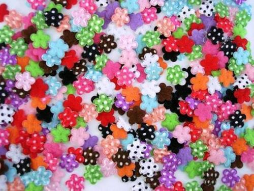 200 Assorted Padded Fabric Polka Dot Mini Satin Flower Applique/Daisy/Trim H373