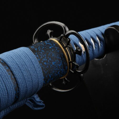 Handmade Blue Tsuba Katana Real Katana Japanese Samurai Swords With Black Scabba
