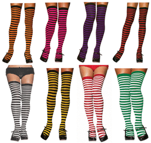 STRIPED THIGH HIGH COSTUME STOCKINGS WOMAN BLACK RED WHITE PINK GREEN PURPLE
