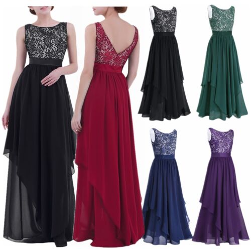 Women Sleeveless Evening Cocktail Party Long Wedding Prom Ball Gown V Back Dress