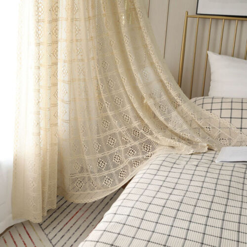 Vintage Curtain for Living Room Crochet Hollow Window Drapes Treatment Bedroom 