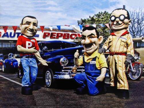 Pep Boys Automotive Sign with Collector Car Metal Sign