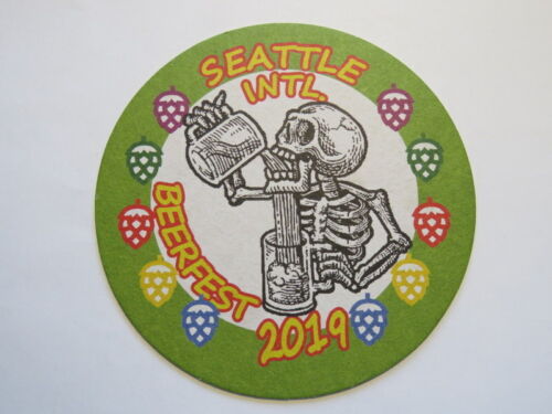 Beer Collectible Coaster ~ July 2019 Seattle Int/'l Beerfest ~ Skeleton Drinking