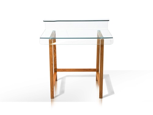 Millar Schreibtisch Design klar Glas 85x55 Computertisch Eiche Massivholz Holz